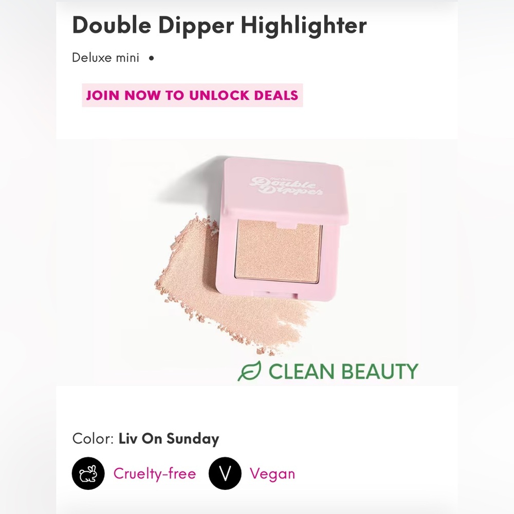 NIB Half Caked Double Dipper champagne highlighter Liv on Sunday deluxe mini